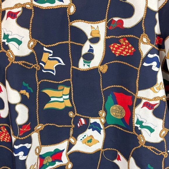 JUDY BOND vintage blue multicolor flags short sleeve top blouse size 18 - Picture 2 of 6